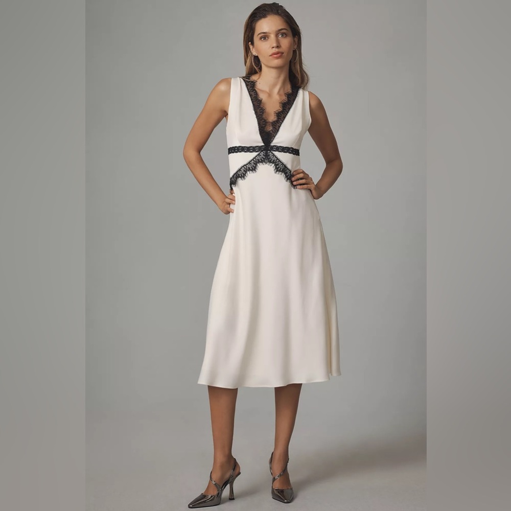 Anthropologie White and Black Lace Slip Dress